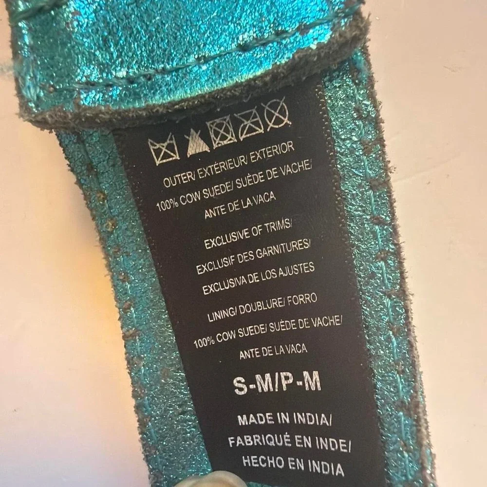 Free People Teal Shimmer Leather Western Belt Mermaidcore Blue S/M
